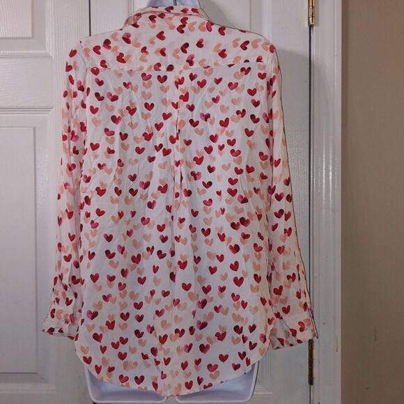 Velvet Heart  Long sleeve hi low heart print button down shirt Valentines Sz S - Picture 4 of 5